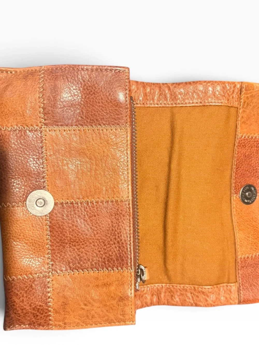 latico Patchwork Leather Clutch - Tan/Orange